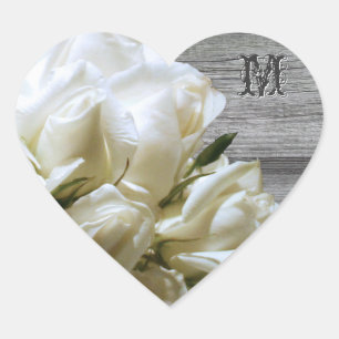 Rustikale weiße Blumen Monogramm Herz Umschlag Sie Herz-Aufkleber