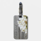 Rustikale weiße Blumen-personalisierter Gepäckanhänger (Rückseite vertikal)