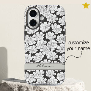 Rustikale weiße Blumen Skizze Schwarz Grau Benutze iPhone 16 Hülle