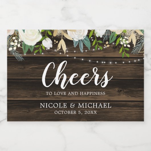 Rustikale, weiße Blumenstrauß-Lichter Hochzeit Min Schaumweinetikett (Einzelnes Label)