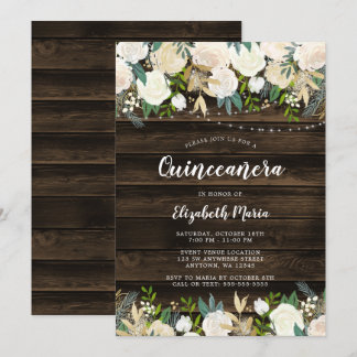Rustikale weiße Blumenstrauß Quinceanera Einladung