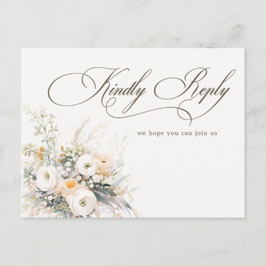 Rustikale weiße Blüten Hochzeit RSVP Postkarte (Vorderseite)