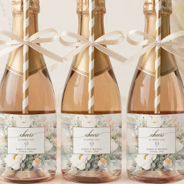 Rustikale weiße Blüten jubeln Hochzeit Schaumweinetikett