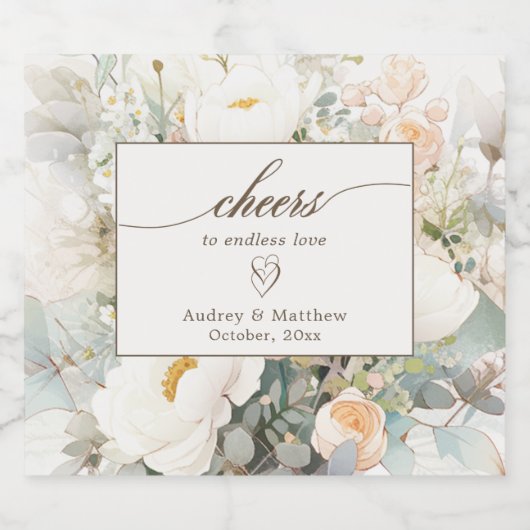 Rustikale weiße Blüten jubeln Hochzeit Schaumweinetikett (Einzelnes Label)