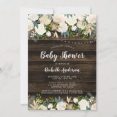 Rustikale weiße Blütenhose Girl Babydusche Einladung (Vorderseite)