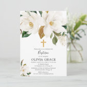 Rustikale, weiße Blütenzauberei Taufe Einladung (Stehend Vorderseite)