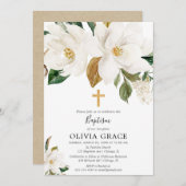 Rustikale, weiße Blütenzauberei Taufe Einladung (Vorne/Hinten)