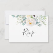 Rustikale, weiße Elfenbeinpeony Blumengrün Hochzei RSVP Karte (Rückseite)