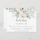 Rustikale, weiße Elfenbeinpeony Blumengrün Hochzei RSVP Karte (Vorne/Hinten)
