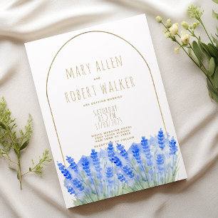 Rustikale weiße Gold-Lavendel-Blumenhochzeit Einladung