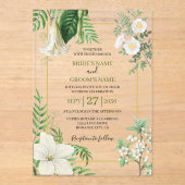 Rustikale, weiße, grüne Aquarellfarben-Goldhochzei Acryleinladungen (Vorderseite)