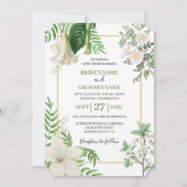 Rustikale, weiße, grüne Aquarellfarben-Goldhochzei Einladung (Vorderseite)