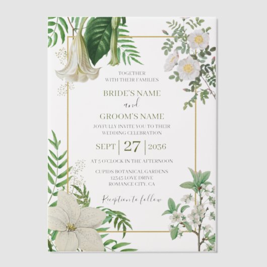 Rustikale, weiße, grüne Aquarellfarben-Goldhochzei Pergament Einladungen (Vorderseite)