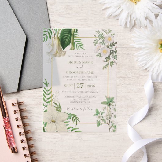 Rustikale, weiße, grüne Aquarellfarben-Goldhochzei Pergament Einladungen (Hochzeit)