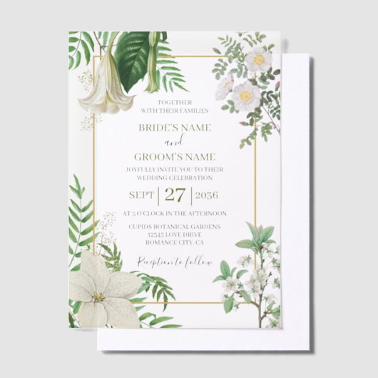 Rustikale, weiße, grüne Aquarellfarben-Goldhochzei Pergament Einladungen (Versetzt)