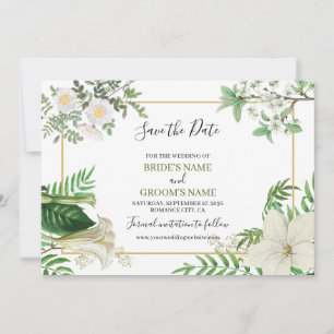 Rustikale, weiße, grüne Aquarellfarben-Goldhochzei Save The Date