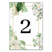 Rustikale, weiße, grüne Aquarellfarben-Goldhochzei Tischnummer (Rückseite)