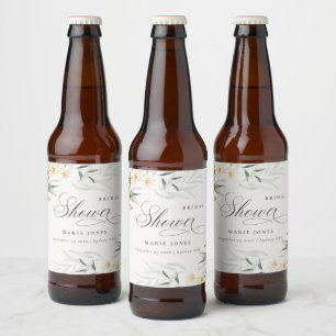 Rustikale weiße Grüne Florale Hochzeitsdusche Bierflaschenetikett