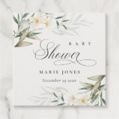 Rustikale weiße Grünpflanzen Blumenstrauß Babydusc Geschenkanhänger (Vorderseite)