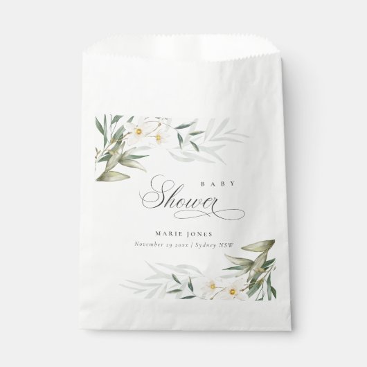 Rustikale weiße Grünpflanzen Blumenstrauß Babydusc Geschenktütchen (Vorderseite)