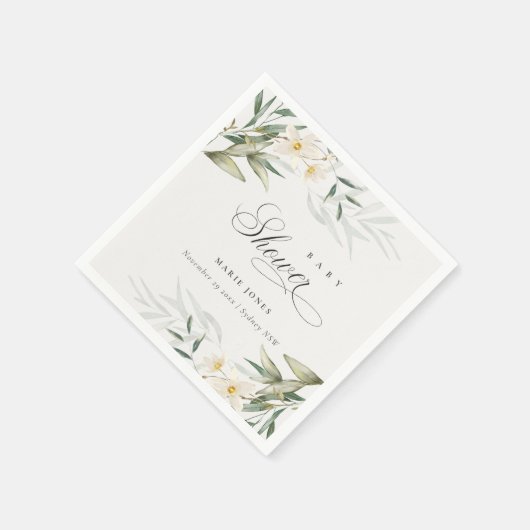 Rustikale weiße Grünpflanzen Blumenstrauß Babydusc Serviette (Ecke)