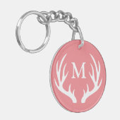 Rustikale Weiße Hirschantler | Monogramm Schlüsselanhänger (Vorderseite links)