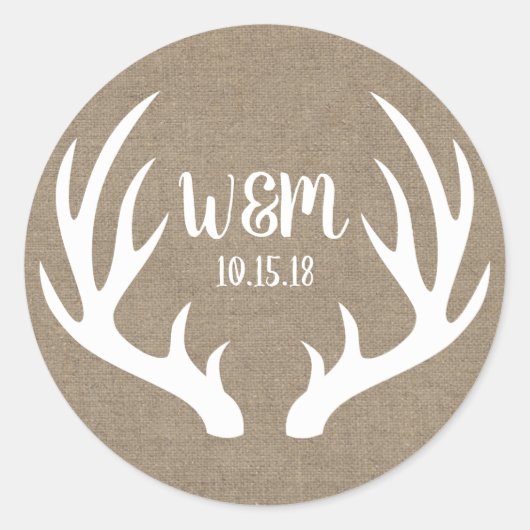 Rustikale Weiße Hirschfeinde besiegen Paares Initi Runder Aufkleber (Vorderseite)