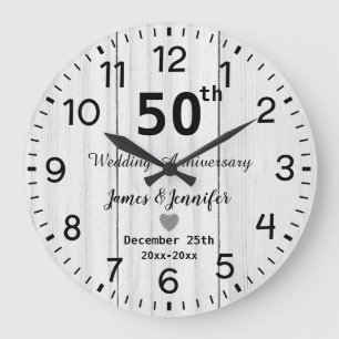 Rustikale weiße Holz 50. Hochzeitstag individuell Große Wanduhr