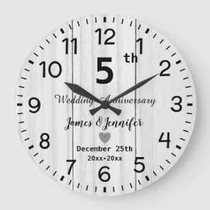 Rustikale weiße Holz 5. Hochzeitstag individuell Große Wanduhr