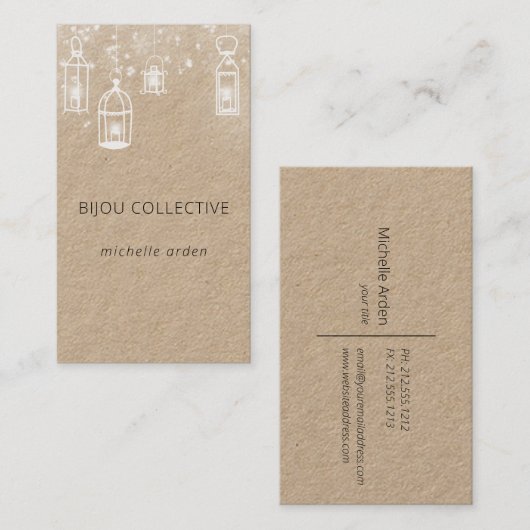 Rustikale, weiße Laternen Visitenkarte (Vorne/Hinten)