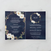 Rustikale weiße Magnolien-Blumen-QR-Code-Navy-Hoch Einladung (Innenseite)