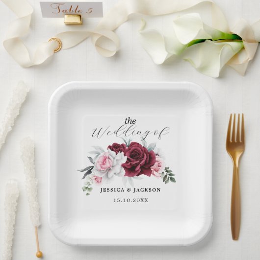 Rustikale weiße marine Rose Blumenhochzeit Pappteller (Hochzeit)