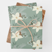 Rustikale weiße Poinsettien und Grünpflanzen Geschenkpapier Set (Beispiel)