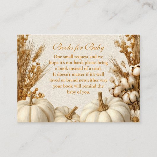 Rustikale weiße Pumpkin-Bücher für Baby Begleitkarte (Vorderseite)