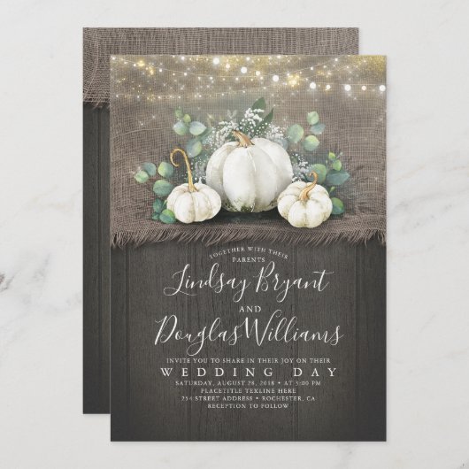 Rustikale Weiße Pumpkin und Gipskraut Hochzeit Einladung (Vorne/Hinten)