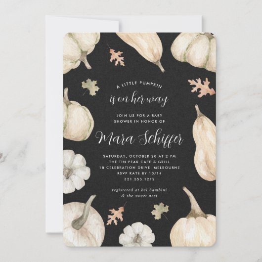 Rustikale weiße Pumpkins Fall Baby-Dusche Einladung (Vorderseite)