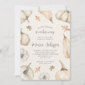 Rustikale weiße Pumpkins Fall Baby-Dusche Einladung (Vorderseite)