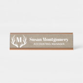 Rustikale weiße Rotwild-Geweih-Imitat-Leinwand Schreibtischnamensplakette (Vorderseite )