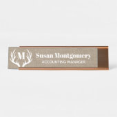 Rustikale weiße Rotwild-Geweih-Imitat-Leinwand Schreibtischnamensplakette (Vorderseite )