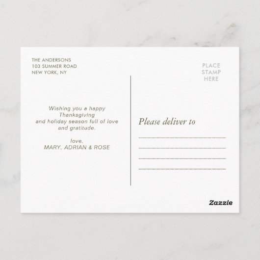 rustikale weiße Schrift glücklich Danksagkarte Postkarte (Rückseite)