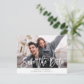 rustikale weiße Schrift Hochzeit speichern das Dat Postkarte (Stehend Vorderseite)