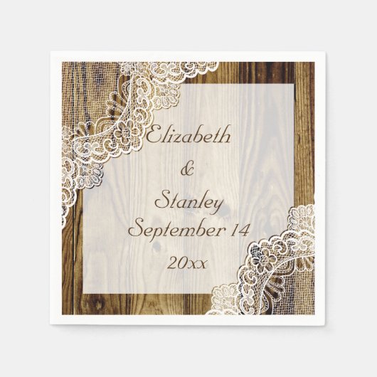 Rustikale weiße Spitze auf Holz rustikale Hochzeit Serviette (Vorderseite)