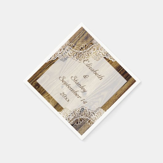 Rustikale weiße Spitze auf Holz rustikale Hochzeit Serviette (Ecke)