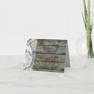 rustikale, weiße Spitzen aquamarine Scheunenholz H Dankeskarte