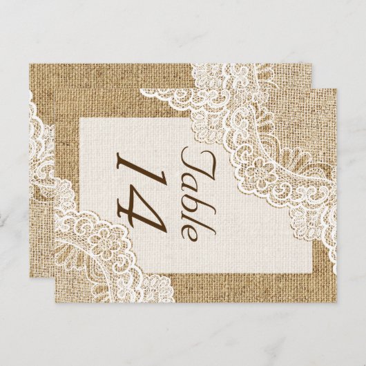 Rustikale weiße Spitzen auf Tischnummer (Vorne/Hinten)