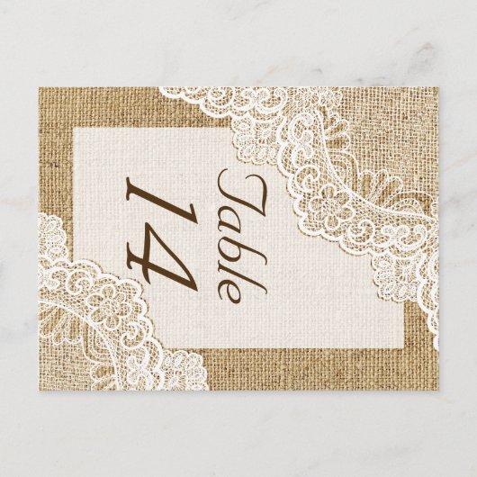 Rustikale weiße Spitzen auf Tischnummer (Vorderseite)