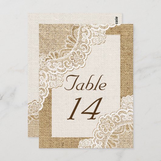 Rustikale weiße Spitzen auf Tischnummer (Vorne/Hinten)