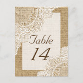 Rustikale weiße Spitzen auf Tischnummer (Vorderseite)
