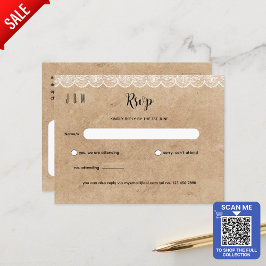 Rustikale weiße Spitzen-Hochzeit RSVP für passende Postkarte