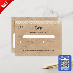 Rustikale weiße Spitzen-Hochzeit RSVP für passende Postkarte
